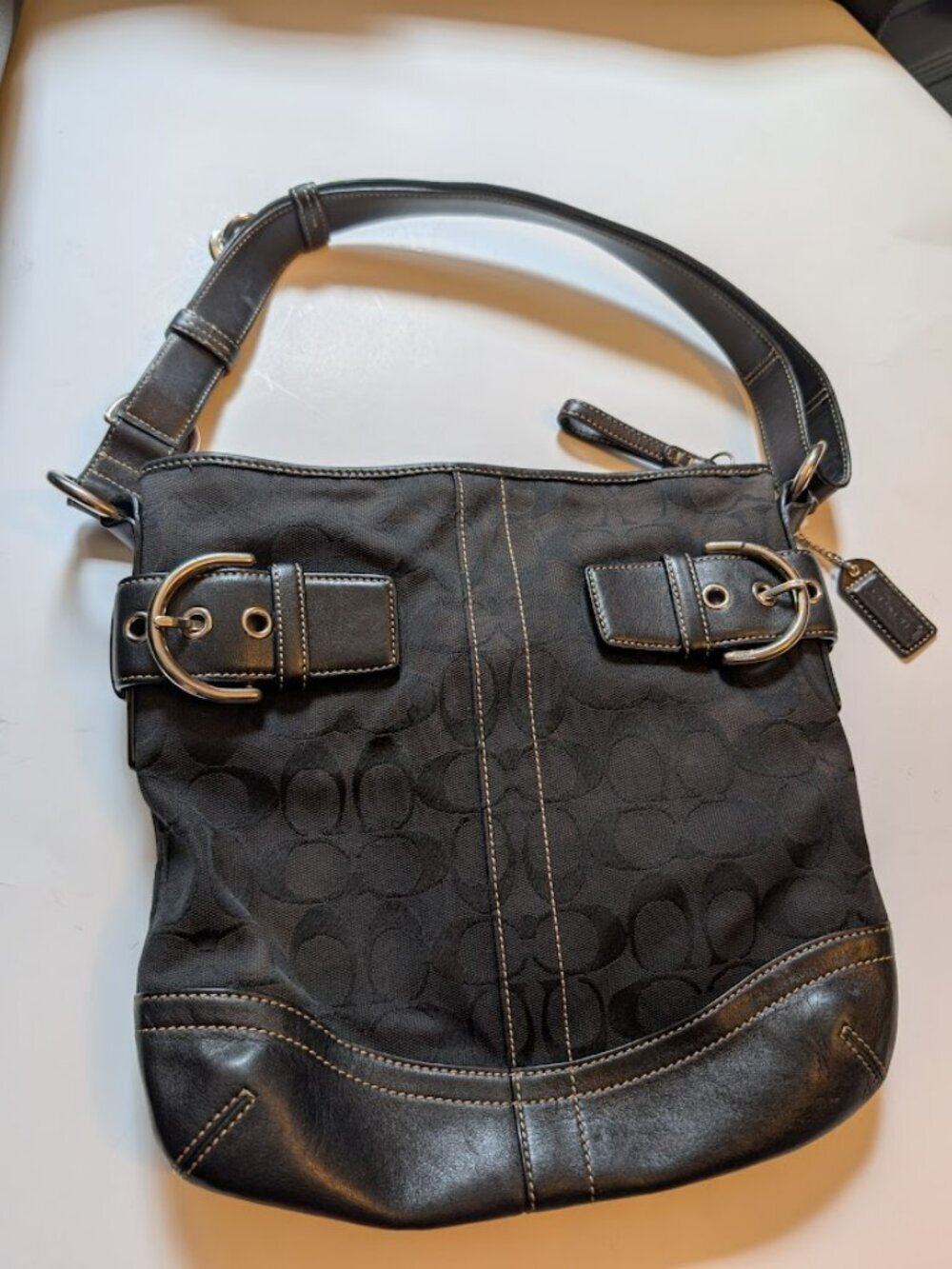 Vintage Coach Soho Signature Slim Shoulder Bag Black Canvas Leather Y2K 3574